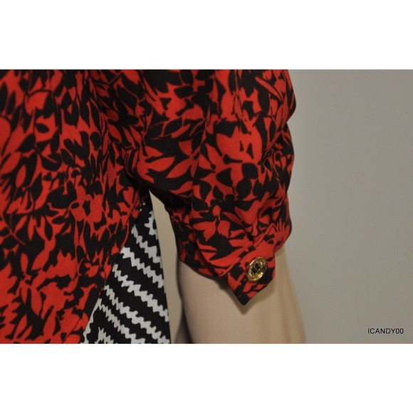 Michael Kors Split Neck Blouse Shirt Top Tunic Coral Reef Red/Black S Nwt $99 - Picture 9 of 10